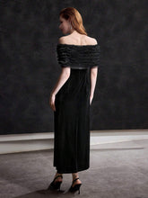 MOTF PREMIUM VELVET OFF SHOULDER CONTRAST MESH BOW FRONT COCKTAIL DRESS WITHOUT BELT